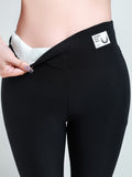 Fleece Liner Soft Yoga Pants, High Waist Stretchy Slim Fit Yoga Leggings, Women's Activewear