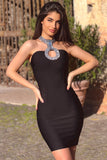 goosudu Rhinestone Halterneck Mini Bodycon Dress