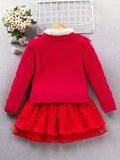 3pcs Knitwear Set For Girls, Lace Collar Knit Cardigan + Mock Neck Pullover + Mesh Skirt, 100% Cotton Comfy Spring/ Fall Clothes