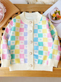 Adorable Girls Pearl Button Bow Knitted Sweater Cardigan - Soft, Cozy & Fashionable for Your Little Princess!