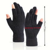 Open Fingers Plush Gloves Solid Color Plus Velvet Thickened Warm Gloves Convenient Touch Screen Gloves Women's Winter Coldproof Writing Gloves