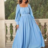 Chic Maxi Dress with Cinched Waist - Long Sleeve Elegance - Versatile for Formal & Casual Occasions - Array of Vibrant Colors