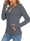 Long Sleeve Sun Protection Hoodie - Quick Drying, Breathable, Soft, Skin Friendly, Full Zipper, Pocket, High Stretch Polyester - Perfect for Outdoor Sports, Fitness, Hiking, Jogging, Beach, Travel, and Daily Activities