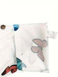 Fluttering Butterfly Print Plus Size Blouse - Stylish & Comfortable Casual Wear with Roll Tab Sleeves and Buttons - Perfect for Spring - Womens Plus Fashion