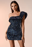 goosudu Macoy One Shoulder Sequin Mini Dress - Black