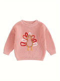 Toddler Baby Boy Girl Thanksgiving Outfits Long Sleeve Turkey Print Crewneck Knit Pullover Sweater Fall Winter Warm Clothes