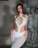 goosudu Amalie Cutout Mesh Midi Bandage Dress - White