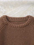 Cozy Casual Crew Neck Baby Sweater - Easy Care Long Sleeve Pullover with Stylish Mermaid Hem for Fall/Winter