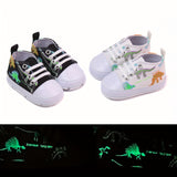 RABEISIR Cartoon Luminous Dinosaur Baby Boys Canvas Shoes - Ultra-Lightweight, Non-Slip, Perfect for All Seasons Play & Vacation Wear - Stylish, Comfortable, and Fun