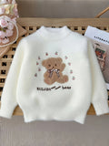 Girls Knit Sweater 'Girl & Snowflake' Pattern Embroidery Pullover Top Round Neck Knitwear For Fall Winter