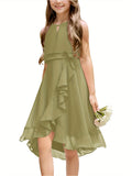 Kids A-Line Halter Neck Chiffon Junior Bridesmaid Dresses Fancy Girl Dress Wedding Elegant Party Gown