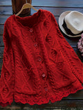 Plus Size Solid Cable Knit Button Front Cardigan, Elegant Scallop Hem Pocket Long Sleeve Knitted Cardigan, Women's Plus Size Clothing