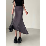 goosudu Yuna Solid Color Skinny Pleated Stretch-Wrapped Fishtail Long Skirt