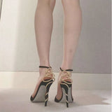 Serpentine Wrapped Black Stiletto Heels  Summer New Sexy Socialite Open Round Toe Sandals Women Kq8