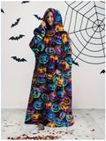 Cozy Halloween Pumpkin Fleece Hoodie - Oversized Wearable Blanket with Long Sleeves, Plus Size Available