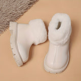 Kids' Fashion Winter Snow Boots with Zipper - Solid Color PU Upper, Fabric Lined Casual Street Style Ankle Booties for Boys & Girls with Non-Slip Rubber Sole, Cute Round Toe, Fall/Winter Daily Wear