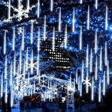 Christmas Lights Outdoor Icicle Lights Snowfall Meteor Shower Rain Light Christmas LED Decoration Falling Drop String Light 8 Tubes 288 LEDs