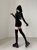 goosudu Riley Solid Color Hooded Long Sleeve Slim Ruched Mini Dress