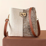 Stylish PU Leather Crossbody Bucket Bag - Adjustable Shoulder Strap, Multiple Pockets, Geometric Pattern, Polyester Lining, Buckle Closure, Edge Painted - Perfect for Womens Occasional Use