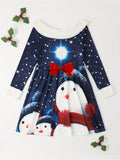 Girls Elegant Snowflake Pattern Crew Neck Long Sleeve Dress - Soft, Comfortable, and Festive - Perfect for Christmas, Spring, and Fall Occasions, Great Gift Idea