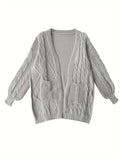 Cozy Plus Size Knit Cardigan - Comfy Cable Pattern with Pockets, Long Sleeve, Open Front - Ideal for Everyday Wear