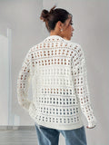 Plus Size Solid Color Hollow Out Knitted Cardigan, Casual Open Front Long Sleeve Cardigan, Women's Plus Size Clothing