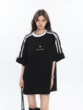 goosudu Lany Zipper Off-the-shoulder Metal Loose Couple T-shirt Top