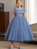 Enchanting Girls Embroidered Princess Dress - Delicate Mesh & Layered Tulle - Perfect for Parties, Performances & Weddings - A Royal Gift