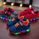 Vibrant Spider Net Low Top Mesh Sneakers - Breathable Lightweight Running Shoes for Boys - Perfect for Spring and Autumn with Reflective Light Accents