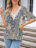 Spring/Summer Elegance: Chic Paisley Guipure Lace V-Neck Top - Durable, Non-Sheer & Easy Care