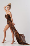 goosudu Leopard High Slit Mesh Maxi Dress