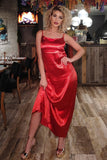 goosudu Satin Cowl Neck Maxi Dress - Red