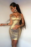 goosudu Metallic Gold Bandage Mini Cocktail Dress