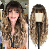 Lady Wig With Bangs, 26 Inch Long Wig Lady, Sand Blonde Wavy Wig, Heat Resistant Synthetic Wig, Suitable For Everyday Party Use