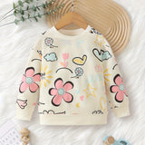 Vibrant Cartoon Flower Girl's Sweatshirt - Soft, Long Sleeve, Loose Fit, Comfortable Pullover for Spring and Fall - Casual, Round Neck, Relaxed Style Top for Everyday Wear