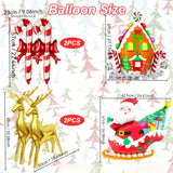 6Pc Jumbo Aluminum Foil Christmas Balloon Set - Self-Sealing, Standing Reindeer, Santa Sleigh, Candy Cane, Gingerbread House for Holiday Party Decor, 14+ Years