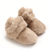 Infant Toddler Winter Plush Warm Cotton Boots - Casual Classic Solid Color Ankle-High Slip-On Round Toe Booties with Soft Fabric Upper, Inner & Sole - Comfortable Outdoor Daily Wear for Boys & Girls
