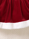 2-Piece Velvet Set, Solid Red Hooded Long Sleeve Top & Elastic Waist Skirt, Girls Christmas Party Outfit