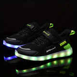 Boy's Trendy Skate Shoes With LED Light Up Design, Comfy Non Slip Casual Hook & Loop Fastener Sneakers