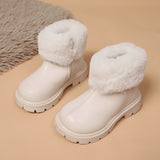 Kids' Fashion Winter Snow Boots with Zipper - Solid Color PU Upper, Fabric Lined Casual Street Style Ankle Booties for Boys & Girls with Non-Slip Rubber Sole, Cute Round Toe, Fall/Winter Daily Wear