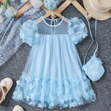 Fairy Tale Bloom - Girls Delightful Floral Tutu Dress with Puffy Sleeves & Matching Purse - A Dreamy Summer Party or Holiday Gift for Little Princesses