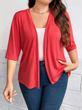 Plus Size Solid Open Front Top - Flattering 3/4 Sleeve Kimono for Casual Daily Wear, Versatile for Spring and Fall Seasons - Womens Plus Size Clothing for Comfort and Elegance