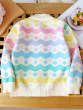 Adorable Girls Pearl Button Bow Knitted Sweater Cardigan - Soft, Cozy & Fashionable for Your Little Princess!