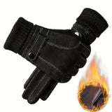 1 Pair of Premium Thermal Touch Screen Gloves - Warm, Windproof, and Water-Resistant Faux Leather Mittens for Cold Weather Running, Cycling, Hiking, Driving, and Skiing - Pull-On Closure, Hand Washable, and Woven for Durability