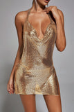 goosudu Brett Diamante Mesh Mini Dress - Gold