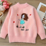 Girls Knit Sweater 'Girl & Snowflake' Pattern Embroidery Pullover Top Round Neck Knitwear For Fall Winter