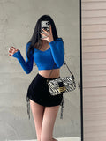 goosudu Kiana Solid Color V-neck Slim Long Sleeve Cropped Top