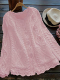 Plus Size Solid Cable Knit Button Front Cardigan, Elegant Scallop Hem Pocket Long Sleeve Knitted Cardigan, Women's Plus Size Clothing