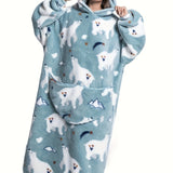 Cozy Plus Size Cartoon Penguin Sherpa Fleece Nightgown - Soft, Warm, Oversized Wearable Blanket for Fall & Winter - Plus Size Nightgowns & Sleepshirts