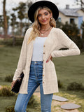Plus Size Double Pockets Button Front Cardigan, Casual Long Sleeve Cardigan For Spring & Fall, Women's Plus Size Clothing